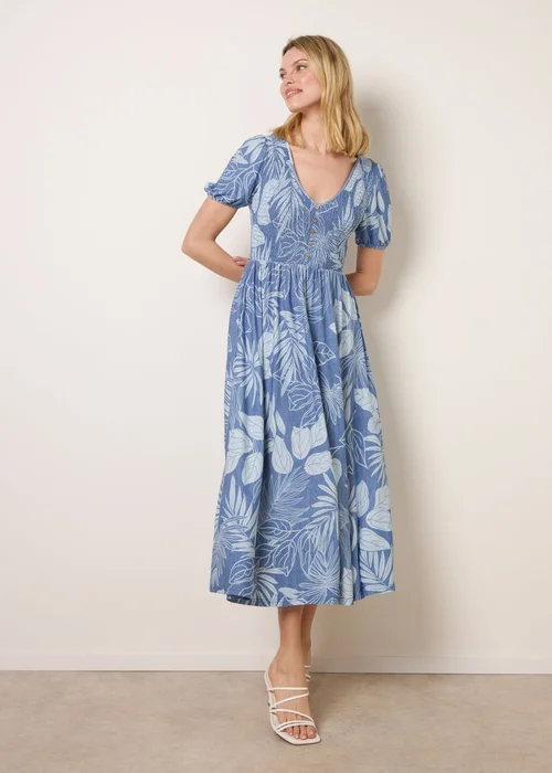 Blue Vanilla Blue Shirred Button V Neck Midi Dress - S Image 3