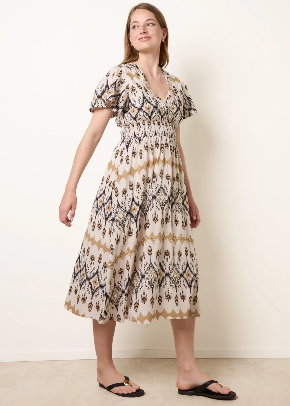 Blue Vanilla Stone Embroidered Wrap Front Midi Dress - L/XL Image 3