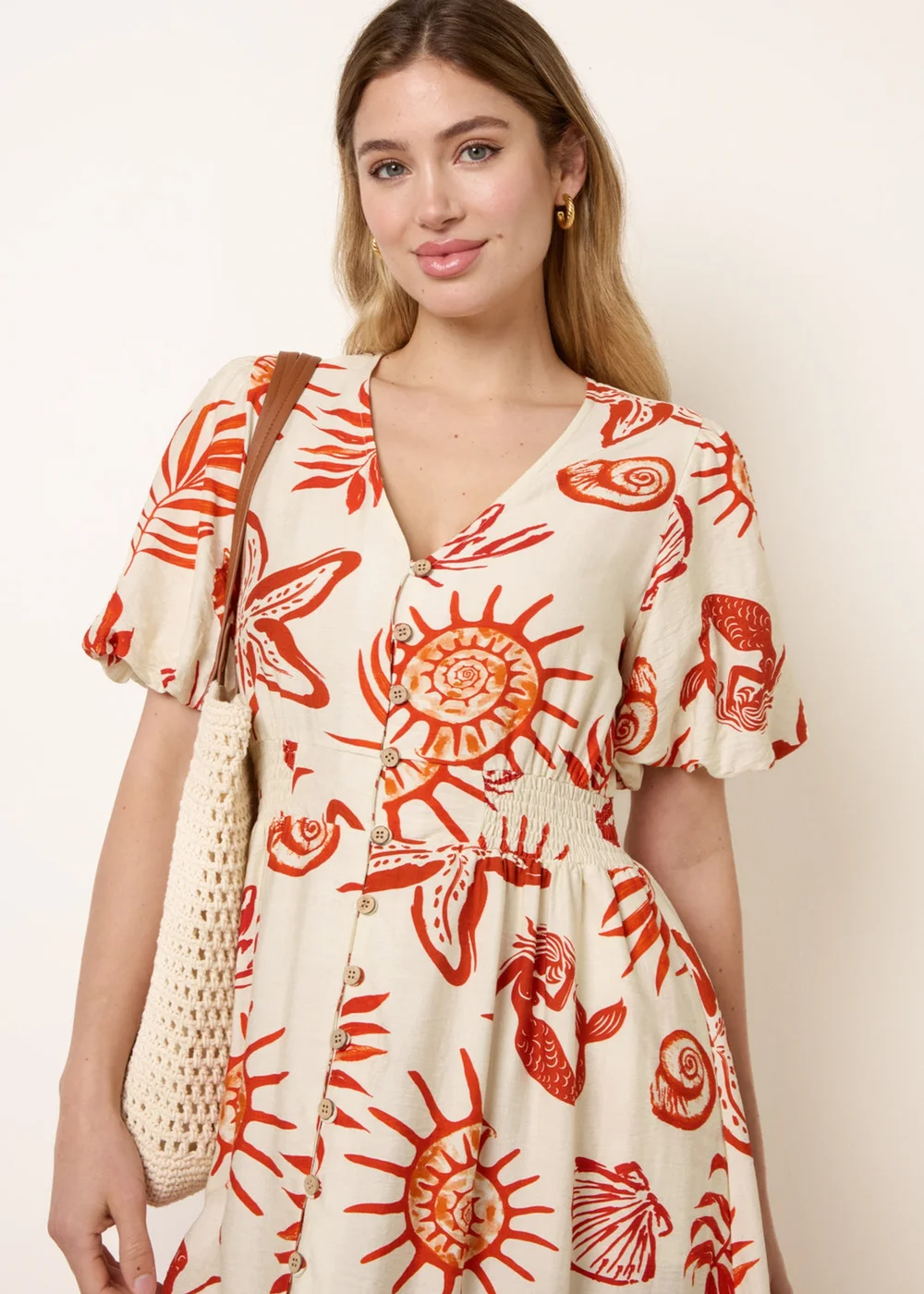 Blue Vanilla Orange Tropical Button Through Midi Dress - XL Image 2