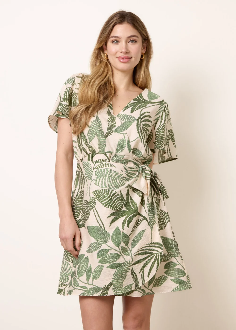 Blue Vanilla Green Wrap Front Sarong Mini Dress - L Image 2