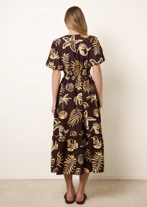 Blue Vanilla Brown Tropical Button Through Midi Dress - L Image 4