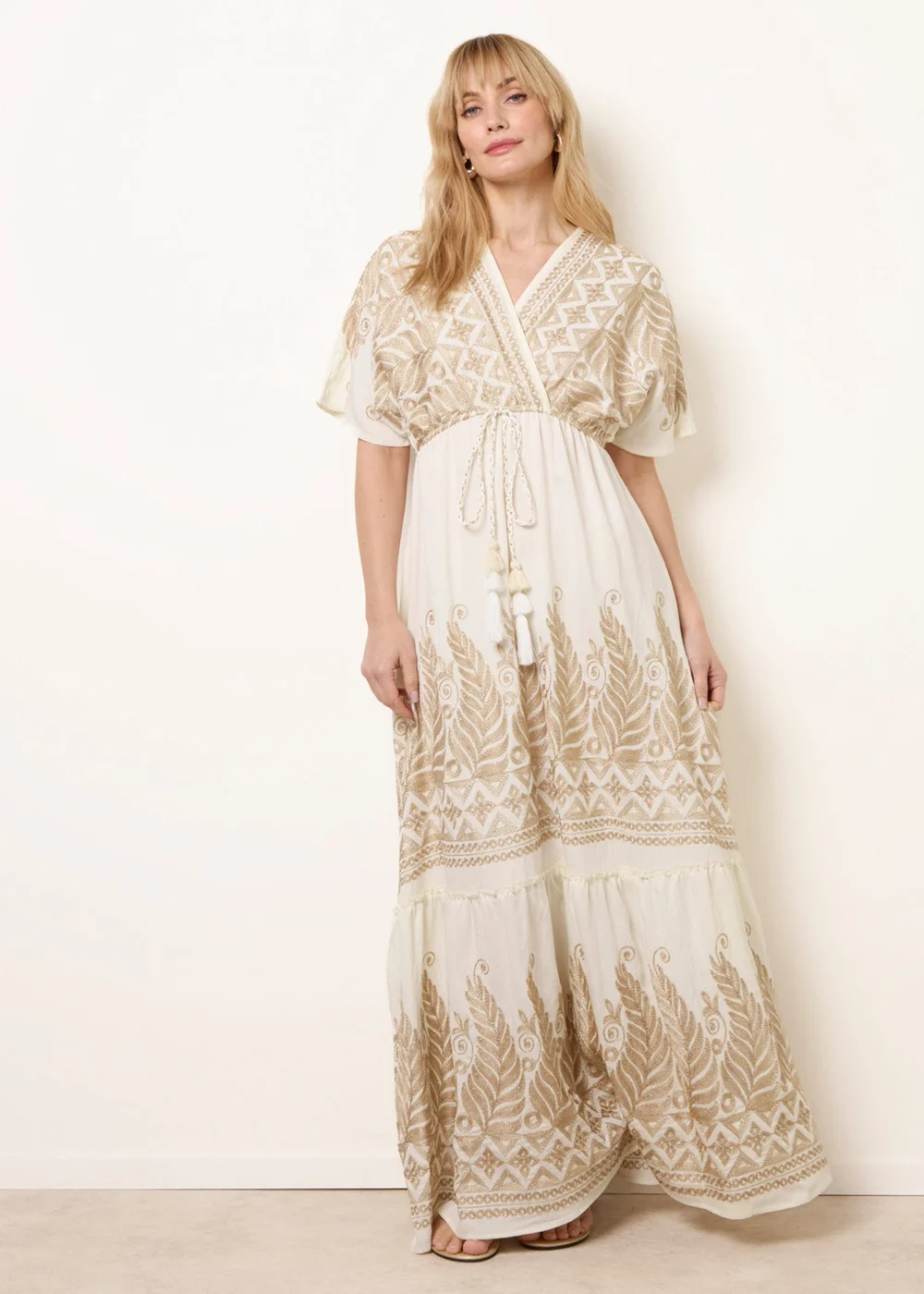Blue Vanilla White Metallic Embroidered Maxi Dress - S/M Image 1