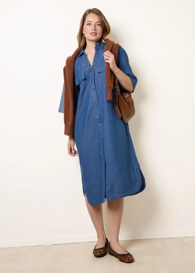 Blue Vanilla Blue Button Front Denim Shirt Dress