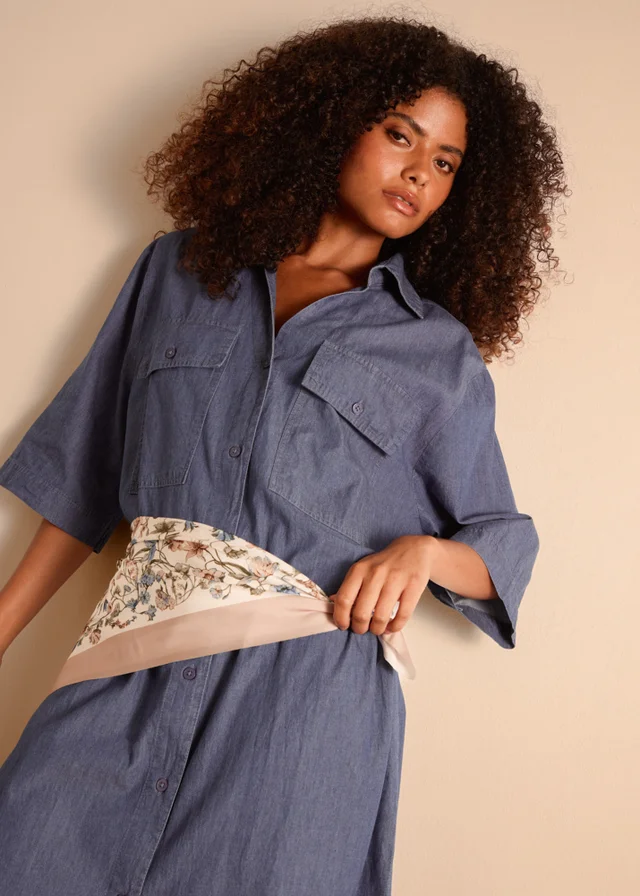Blue Vanilla Blue Button Front Denim Shirt Dress