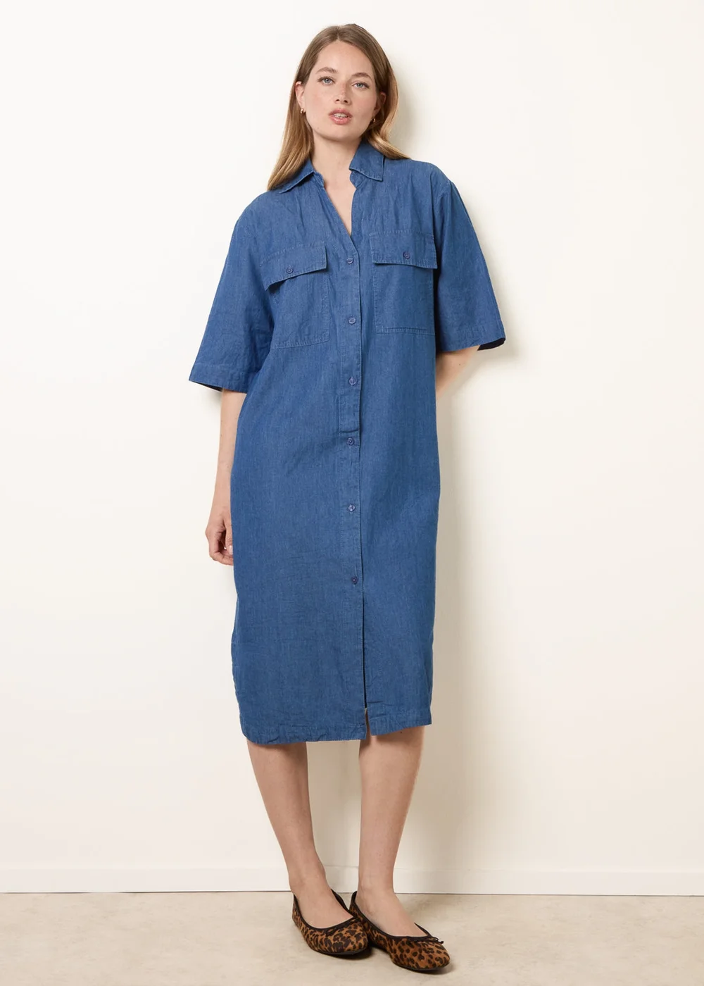 Blue Vanilla Blue Button Front Denim Shirt Dress - One Size Image 3