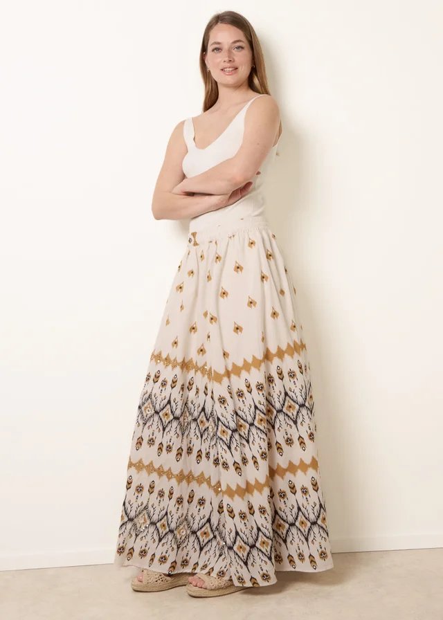 Blue Vanilla Stone Embroidered Midi Skirt