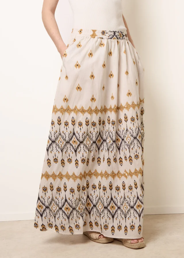 Blue Vanilla Stone Embroidered Midi Skirt