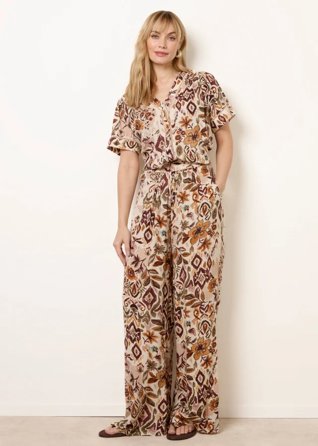 Blue Vanilla Brown Paisley Print Trousers