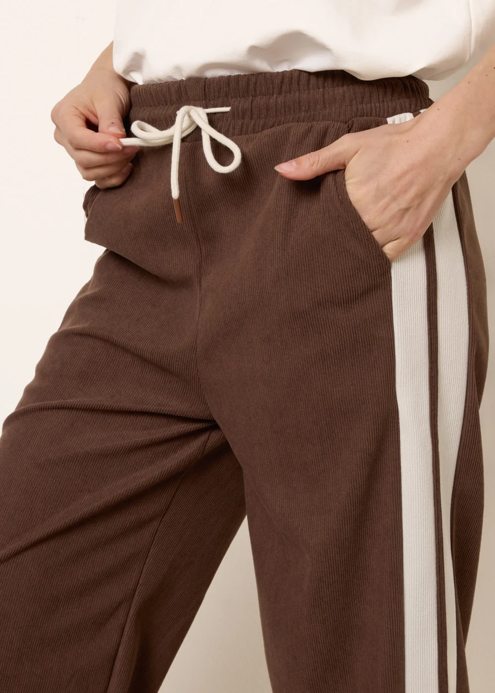 Blue Vanilla Brown Corduroy Side Stripes Trousers - L Image 3