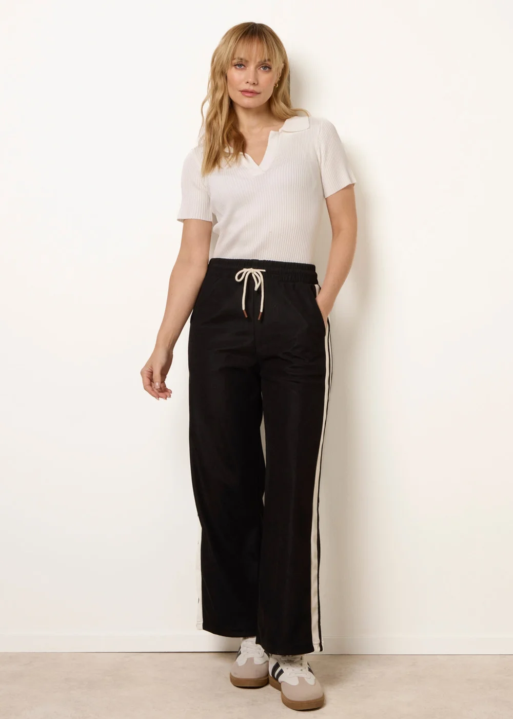Blue Vanilla Black Corduroy Side Stripes Trousers - S Image 1