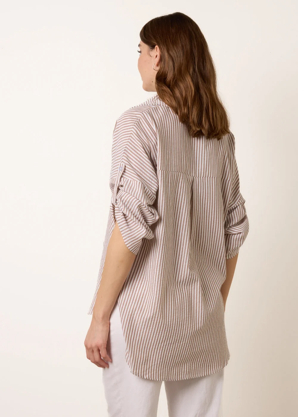 Blue Vanilla Taupe Gold Shell Button Front Stripe Shirt - M/L Image 4