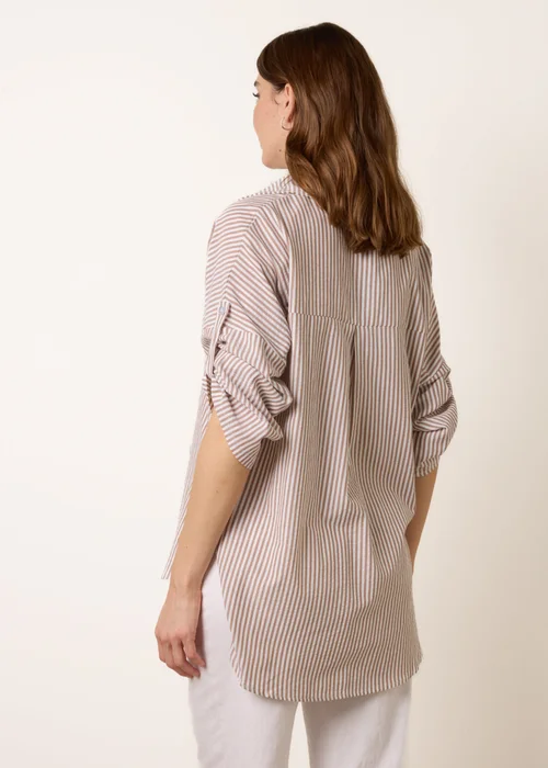 Blue Vanilla Taupe Gold Shell Button Front Stripe Shirt - M/L Image 4