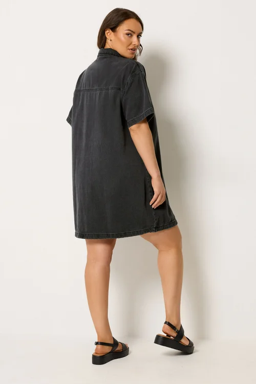 Yours Curve Black Washed Denim Shirt Dress - 22-24 Image 4