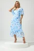 Yours London Curve Blue Floral Wrap Ruffle Hem Dress - 22 Image 1