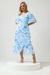 Yours London Curve Blue Floral Wrap Ruffle Hem Dress - 22 Image 2