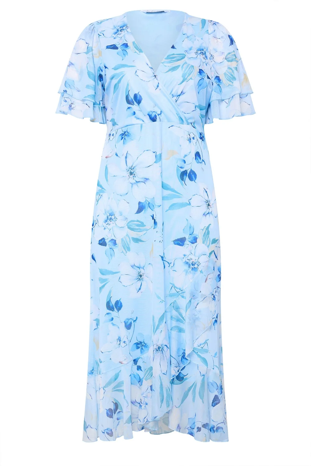 Yours London Curve Blue Floral Wrap Ruffle Hem Dress - 22 Image 5