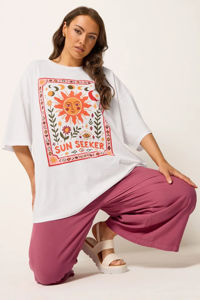 Yours Curve Ivory White 'Sun Seeker' Boxy T-Shirt