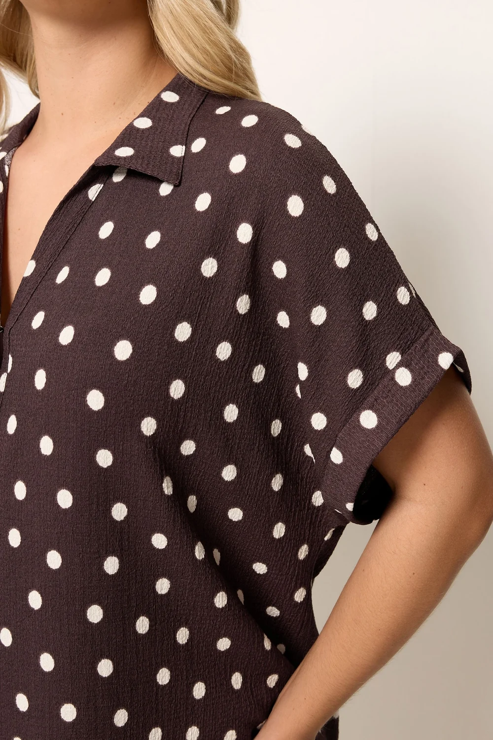 Yours Curve Chocolate Brown Polka Dot Shirt - 22-24 Image 5