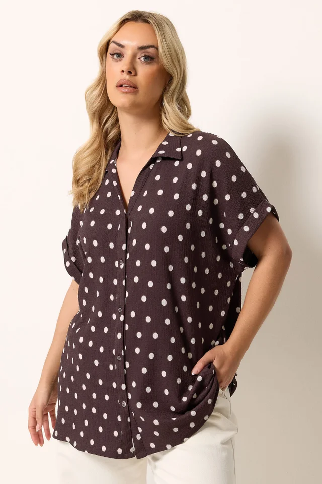 Yours Curve Chocolate Brown Polka Dot Shirt