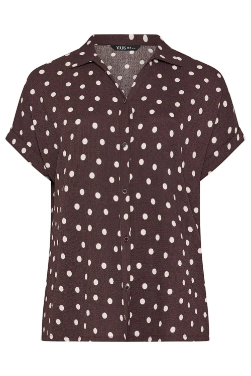 Yours Curve Chocolate Brown Polka Dot Shirt - 22-24 Image 2
