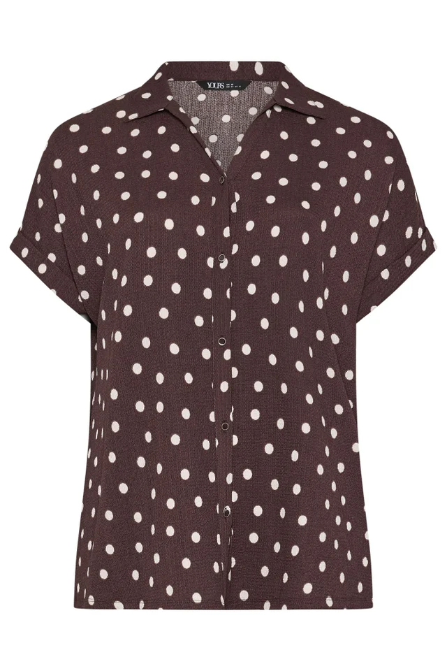 Yours Curve Chocolate Brown Polka Dot Shirt