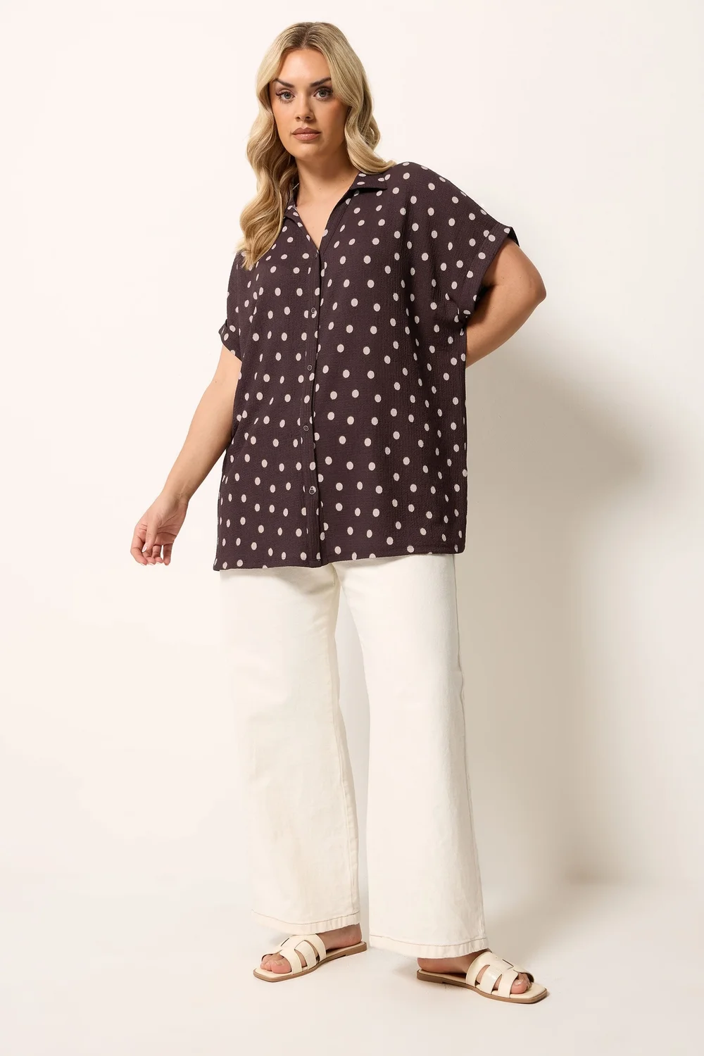 Yours Curve Chocolate Brown Polka Dot Shirt - 22-24 Image 3