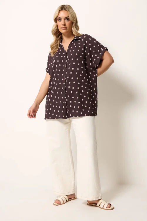 Yours Curve Chocolate Brown Polka Dot Shirt - 22-24 Image 3