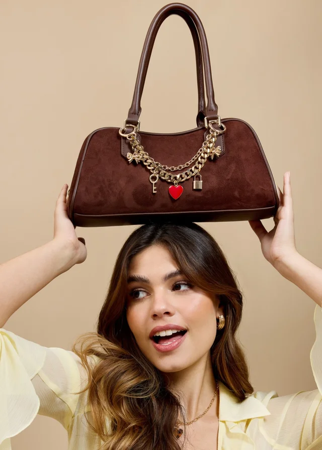 Little Mistress Chocolate Faux Suede Shoulder Bag