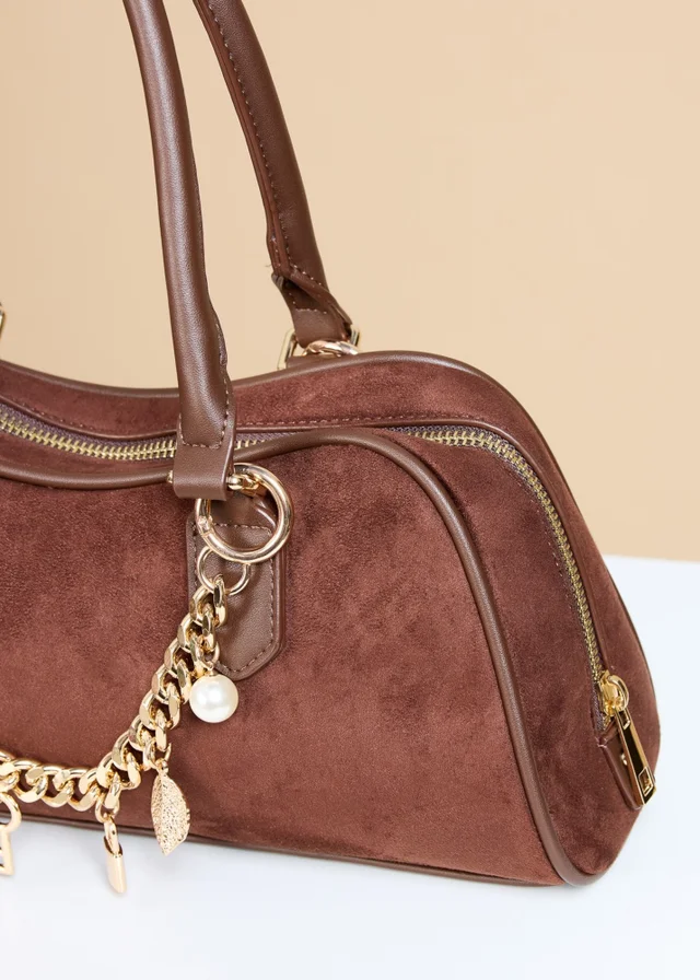 Little Mistress Chocolate Faux Suede Shoulder Bag