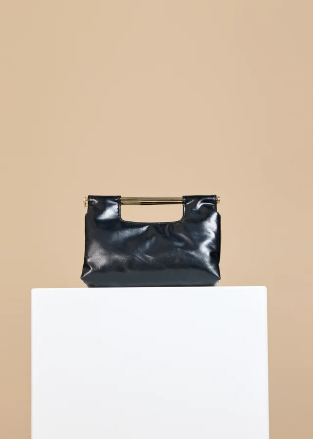 Little Mistress Black Metal Bar Clutch Bag