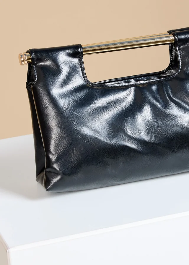 Little Mistress Black Metal Bar Clutch Bag