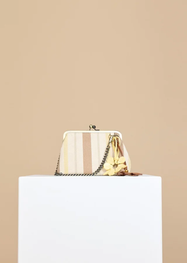 Little Mistress Mocha Lemon Stripe Metal Frame Shoulder Bag