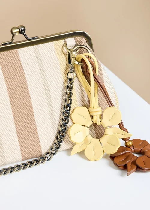 Little Mistress Mocha Lemon Stripe Metal Frame Shoulder Bag - One Size Image 2