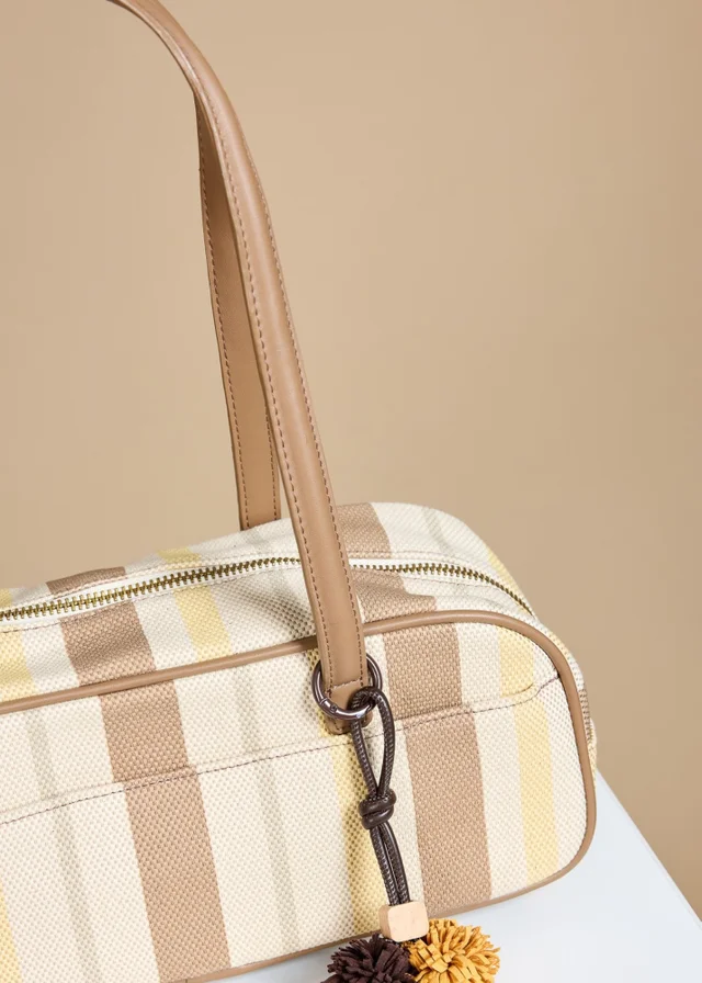 Little Mistress Mocha Lemon Stripe Elongated Shoulder Bag