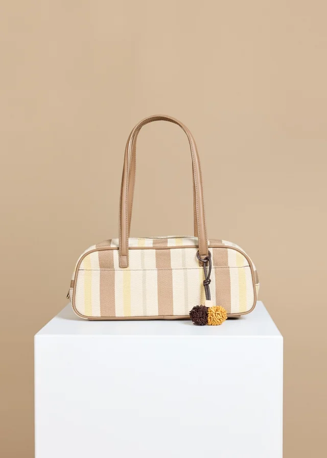 Little Mistress Mocha Lemon Stripe Elongated Shoulder Bag