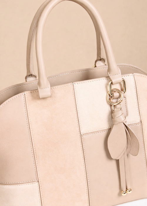 Little Mistress Beige Faux Leather & Suede Patchwork Midi Tote - One Size Image 2