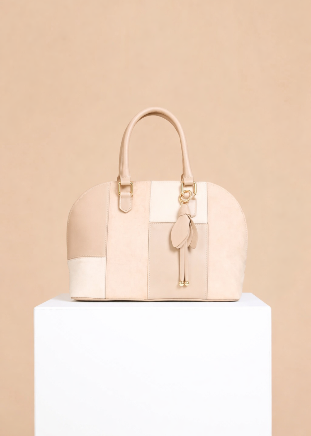 Little Mistress Beige Faux Leather & Suede Patchwork Midi Tote - One Size Image 3