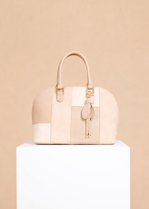 Little Mistress Beige Faux Leather & Suede Patchwork Midi Tote - One Size Image 3