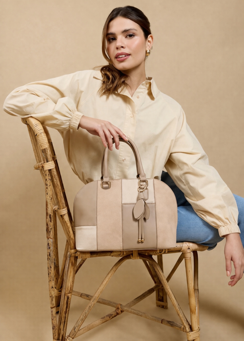 Little Mistress Beige Faux Leather & Suede Patchwork Midi Tote - One Size Image 1