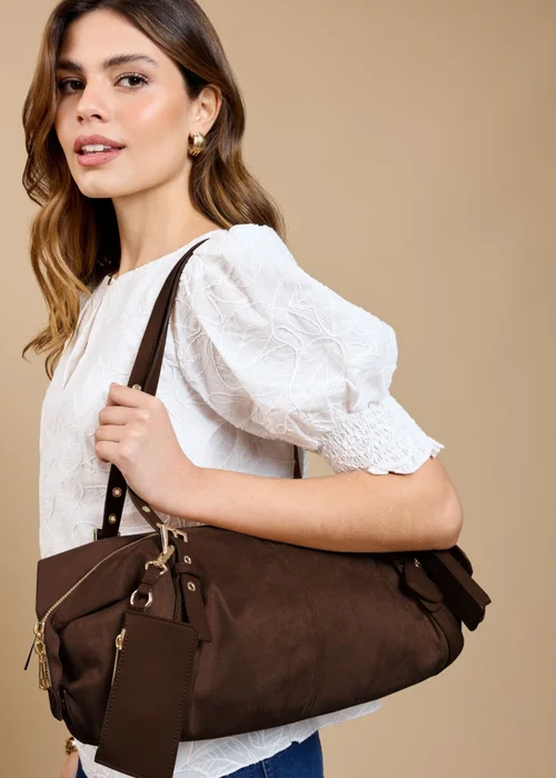Little Mistress Chocolate Faux Suede Shoulder Bag - One Size Image 1