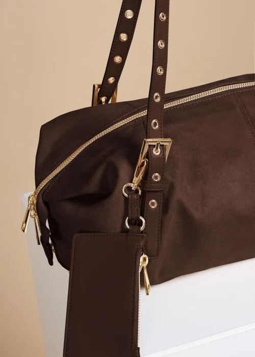 Little Mistress Chocolate Faux Suede Shoulder Bag - One Size Image 2