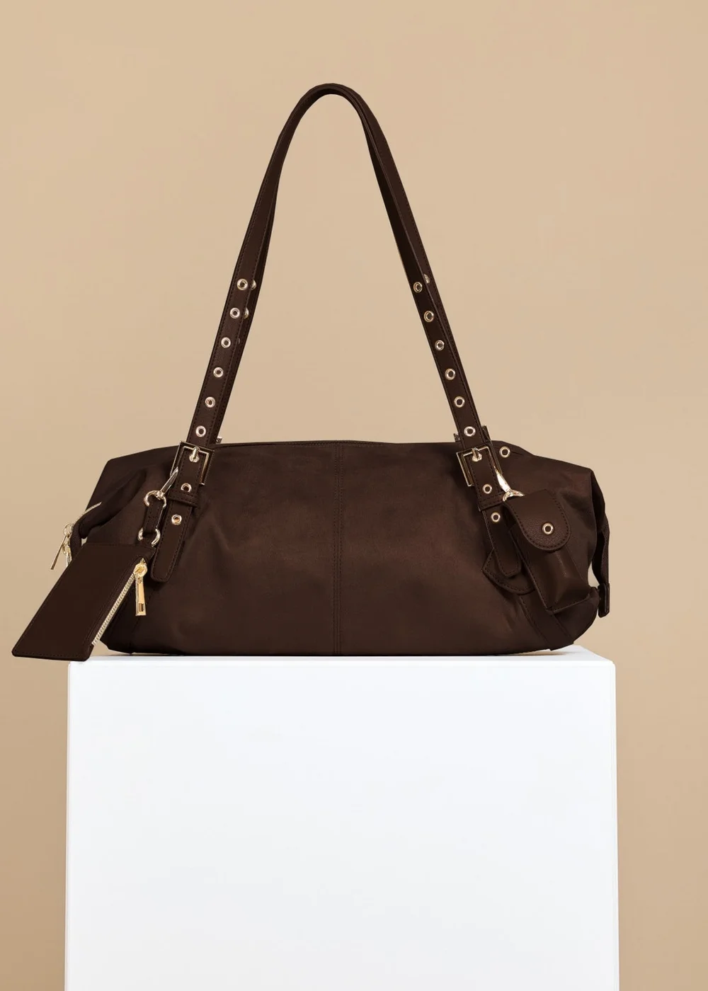 Little Mistress Chocolate Faux Suede Shoulder Bag - One Size Image 3