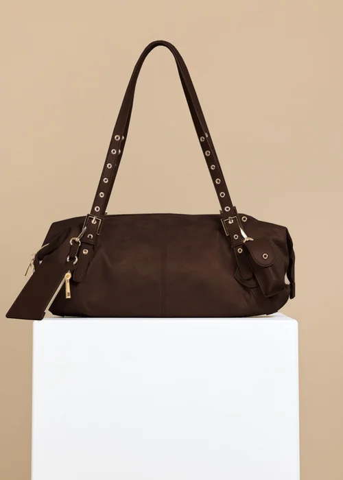 Little Mistress Chocolate Faux Suede Shoulder Bag - One Size Image 3