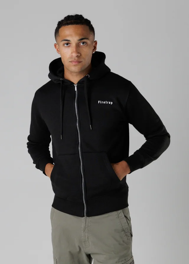 Firetrap Black Regular Fit Cotton Rich Zip Through Hoody With Drawstring