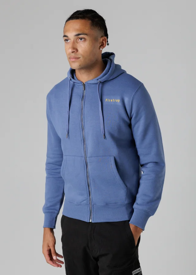 Firetrap Light Blue Regular Fit Cotton Rich Zip Through Hoody With Drawstring