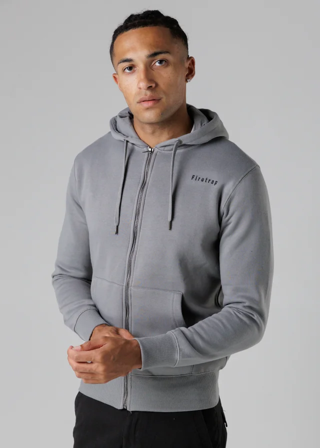 Firetrap Grey Regular Fit Cotton Rich Zip Through Hoody With Drawstring