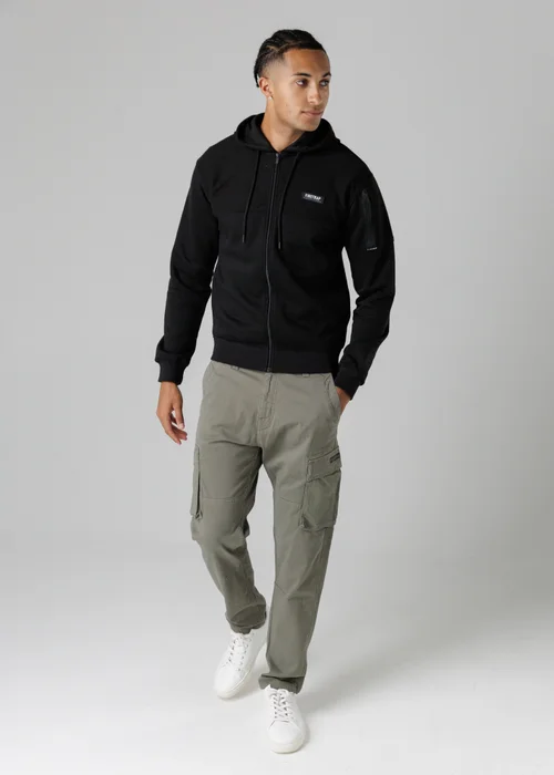 Firetrap Black Regular Fit Cotton Rich Zip Through Hoody With Sleeve Pocket - S Image 4