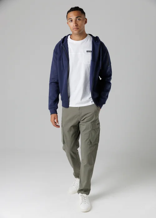 Firetrap Dark Blue Regular Fit Cotton Rich Zip Through Hoody With Sleeve Pocket - S Image 4