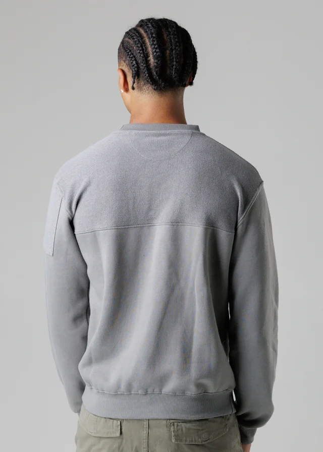 Firetrap Grey Regular Fit Cotton Rich Crew Neck Sweatshirt With Sleeve Pocket