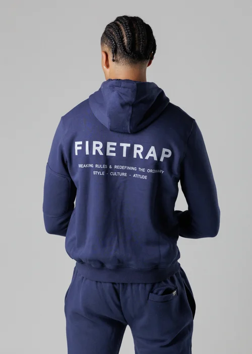 Firetrap Dark Blue Regular Fit Zip Through Fleece Hoody With Drawstrings - S Image 2